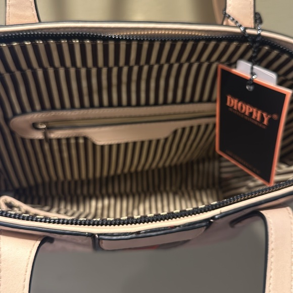 NWT Diophy Handbag Shoulder Bag Purse Cream Green Red Silver Stripes Vegan Tote - Picture 3 of 8